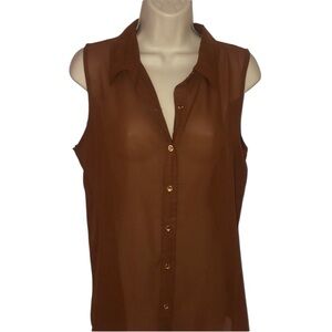 Mine size large Rust semi sheer sleeveless button down blouse with cut out back